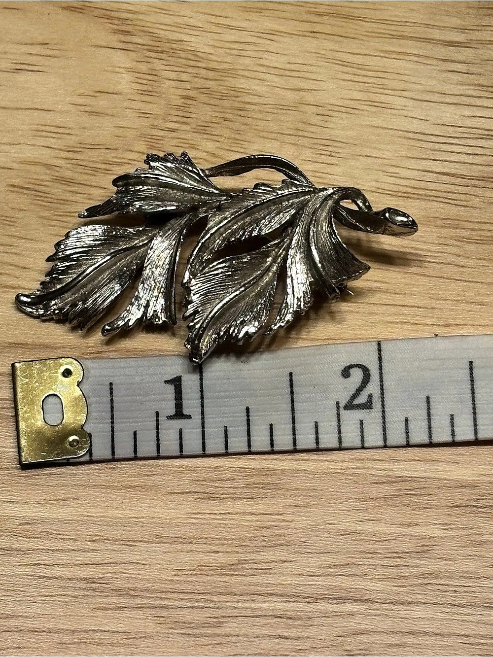 Vintage Silver Tone Leaf Brooch